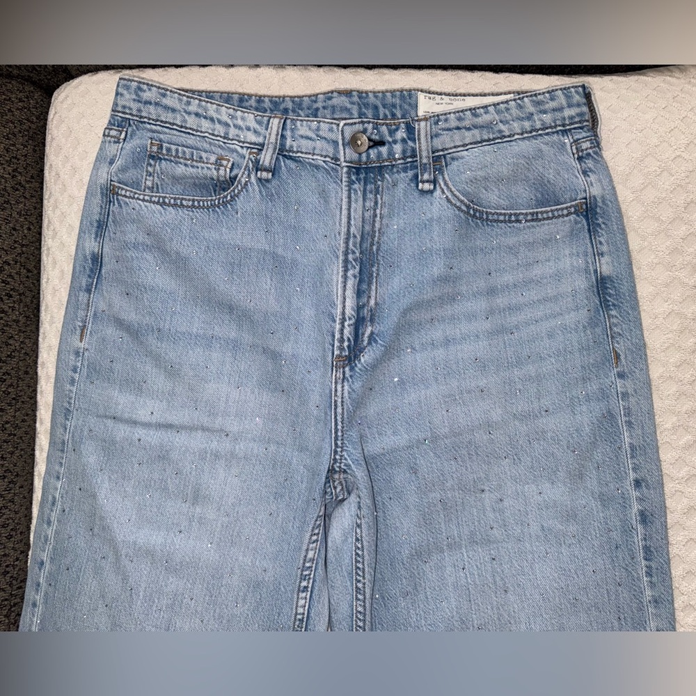 rag & bone Lori Mid Rise Wide Leg Rhinestone Denim Jean Light Wash Jewel Size 28 - Picture 4 of 14